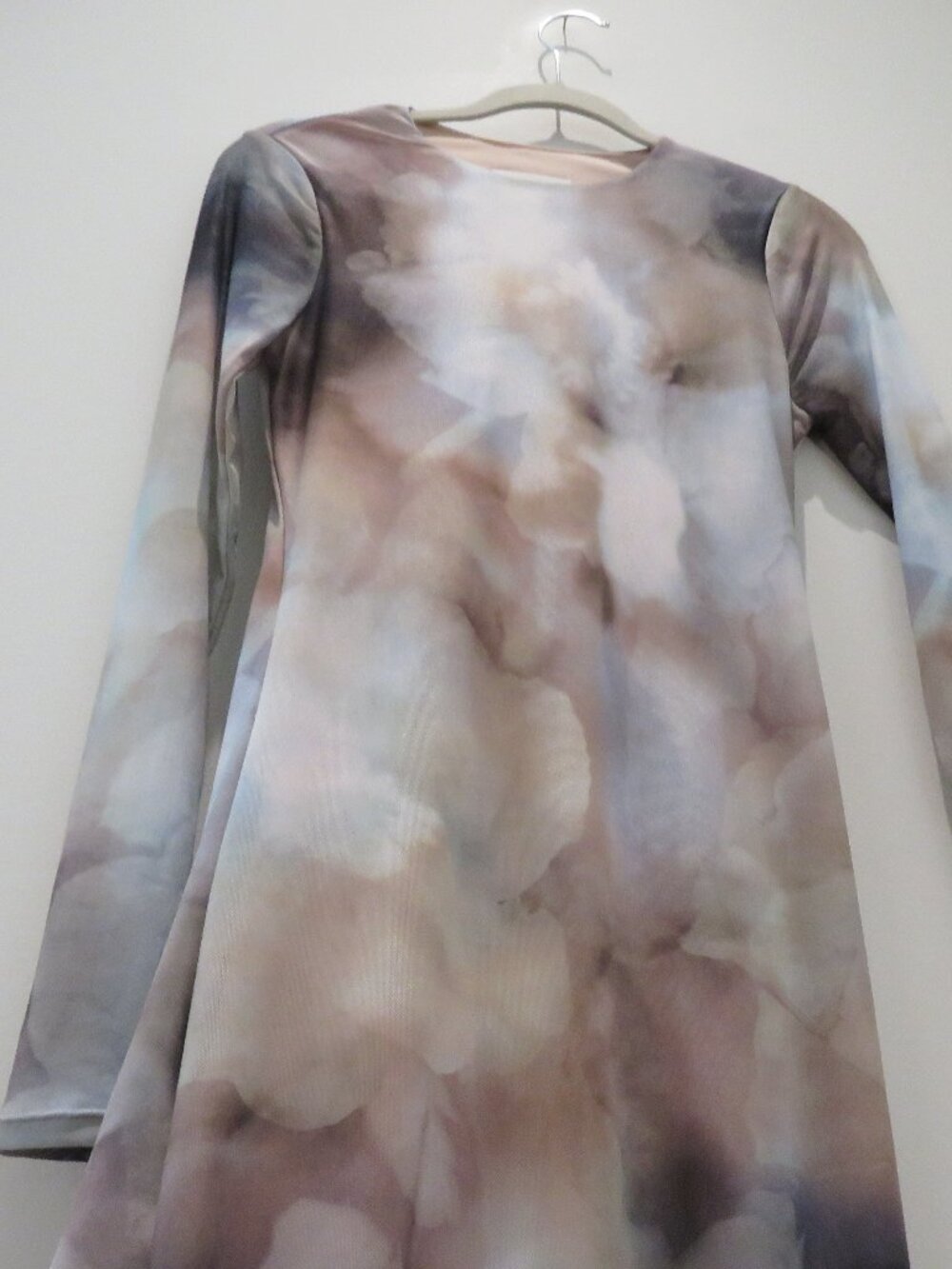BOHME Jamie Watercolor Bodycon Mesh Maxi Dress XS Neutral Minimalist Abstract - Picture 8 of 15